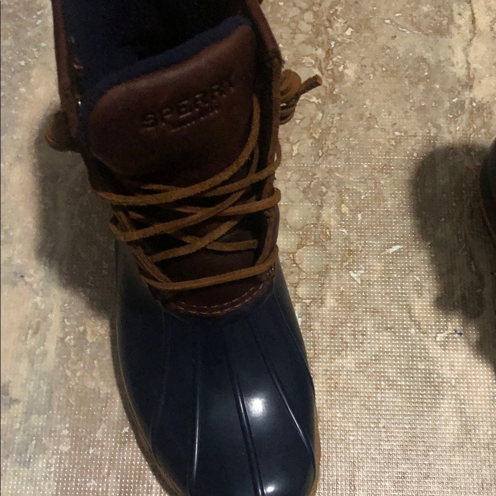 SPERRY Women's Duck Rain Boots Navy Brown Size 8M - Picture 9 of 10